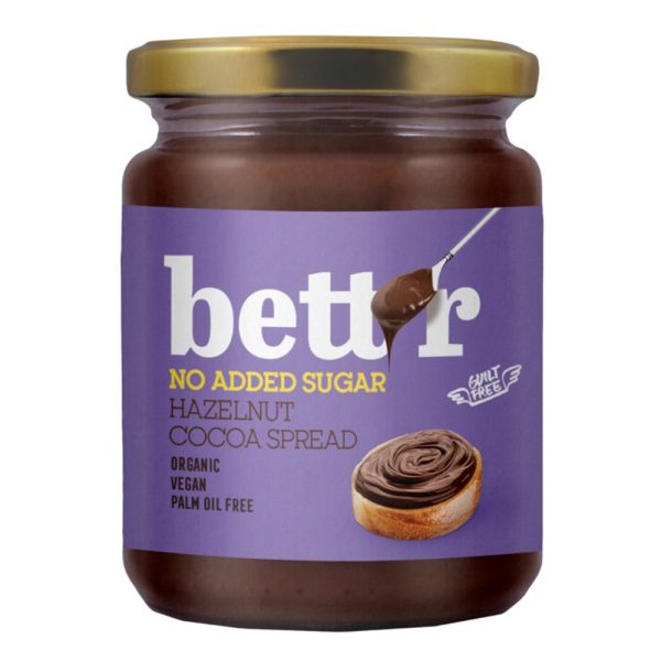 Bett'r Organic Hazelnut Cocoa Spread Without Added Sugar 250g - Image 1