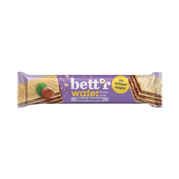 Bett'r Organic Wafer with Hazelnut and Cocoa Cream No Added Sugar 30g - Image 1