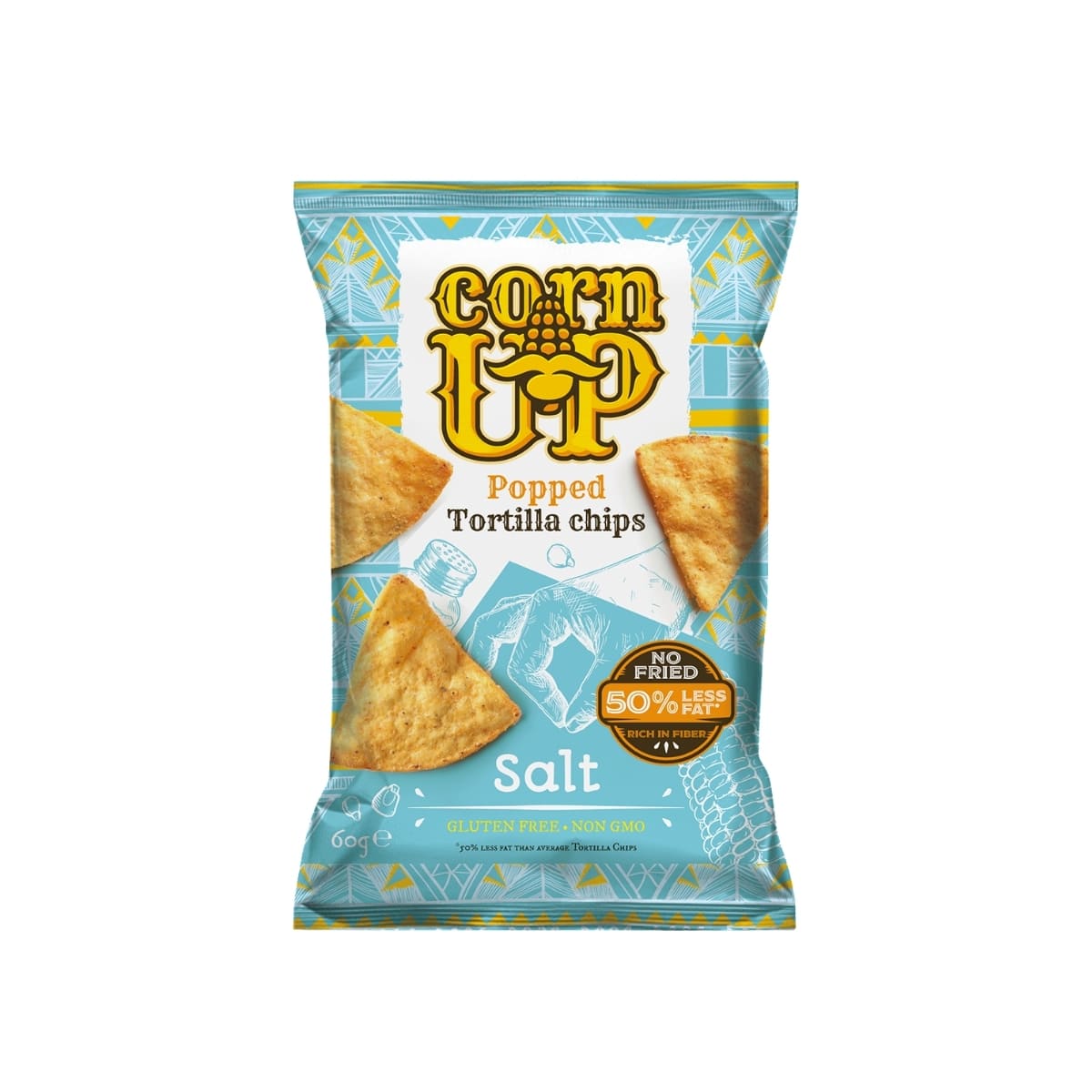 CornUP! Popped Tortilla Chips Salt 60g CornUp! Popped Tortilla Chips Salt 60g – light air-popped corn snack