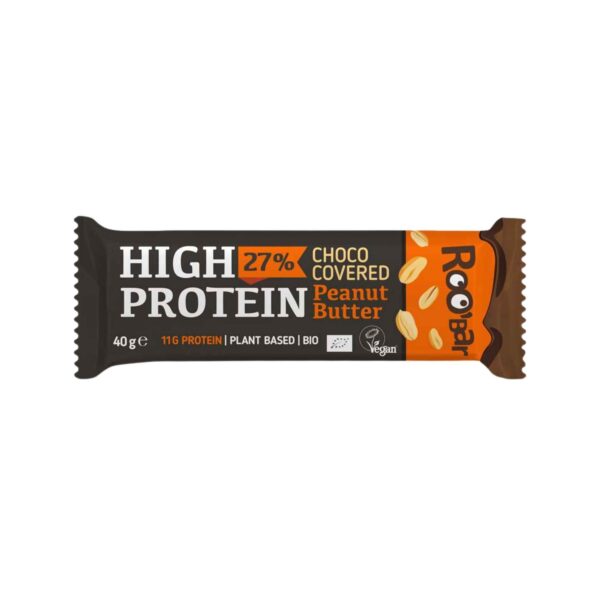Roobar Organic High Protein Bar Peanut Butter Covered with Chocolate 40g - Image 1
