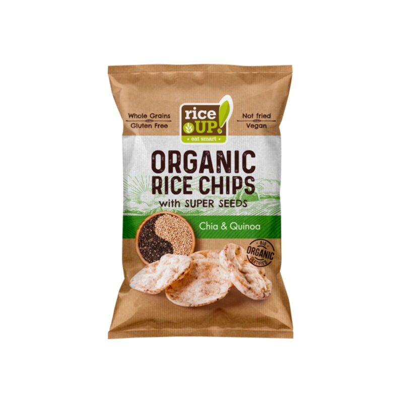 RiceUp! Organic Brown Rice Chips Chia and Quinoa 25g – healthy wholegrain snack chips