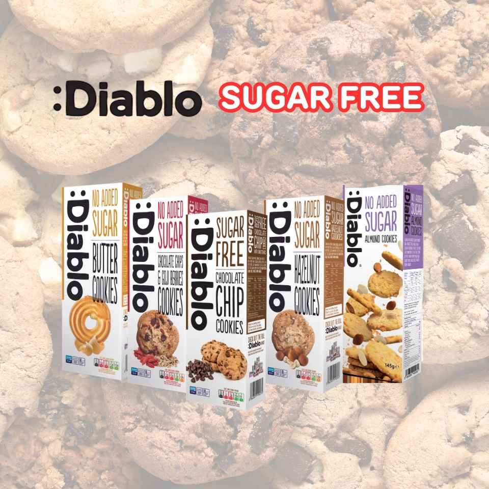 Diablo sugar free cookies, a guilt-free indulgent treat available at Yes2HealthyLife Singapore.