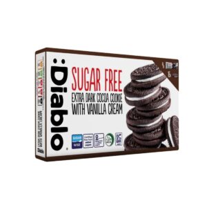 Diablo Sugar-Free Extra Dark Sandwich Cookies with Vanilla Cream 4 x 44g – intense dark cocoa sugar-free cookies
