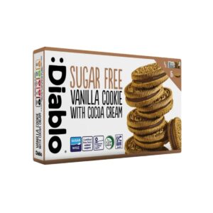 Diablo Sugar-Free Vanilla Sandwich Cookies with Cocoa Cream 4 x 44g – low sugar indulgent sandwich cookies