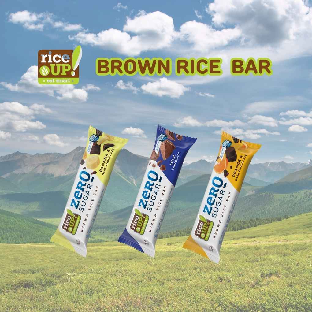 RiceUp brown rice bar, a wholesome on-the-go snack bar made from brown rice, available at Yes2HealthyLife Singapore.